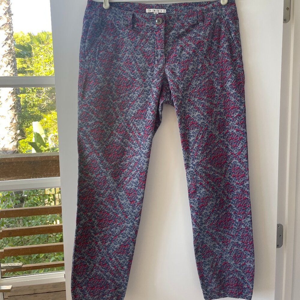 CAbi Low Rise Stretch Palm Beach Crop Pants, Pink and Blue , Size 8, 806